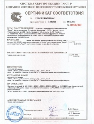 Сертификат соответствия на акустические панели